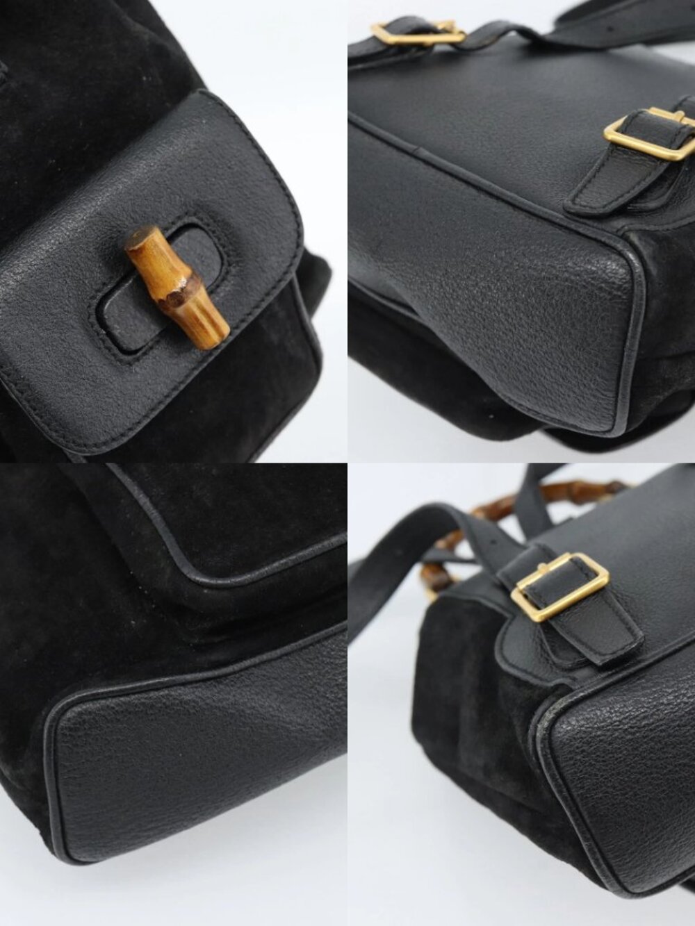 GUCCI Bamboo Backpack Suede Black Gold 003 1956 0030 Auth gh2084A - Picture 15 of 15
